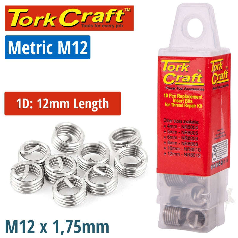 Tork Craft Thread Repair Kit M12 X 1D Replacement Inserts 5Pce - DEFAULT TITLE
