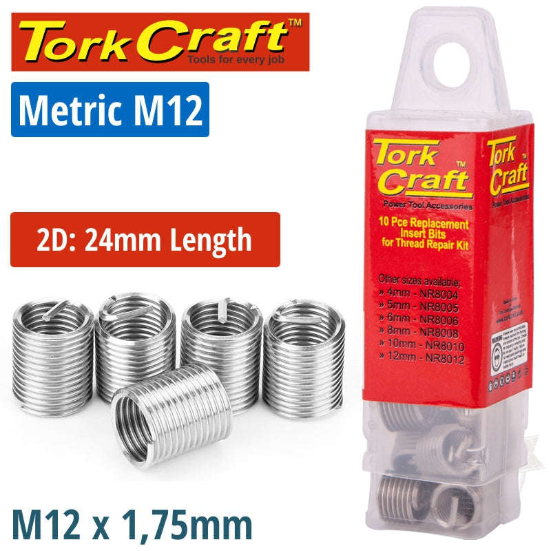 Tork Craft Thread Repair Kit M12 X 2.0D Replacement Inserts 5Pce - DEFAULT TITLE