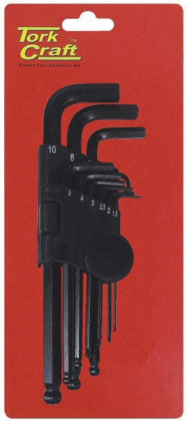 Tork Craft Hex Key Set 9Pc Ball Point 1.5-10Mm Carded Cr-V - DEFAULT TITLE