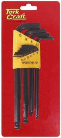 Tork Craft Hex Key Set 10Pc Ball Point 1.5-10Mm Carded Cr-V - DEFAULT TITLE