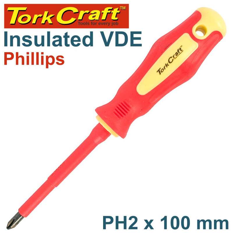 Tork Craft Screwdriver Insulated Phil.No.2 X 100Mm Vde - DEFAULT TITLE