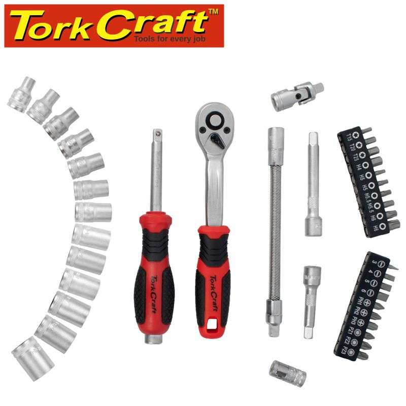 Tork Craft Socket & Ratchet Drive Set 40Pc 1/4' Crv 12 Point