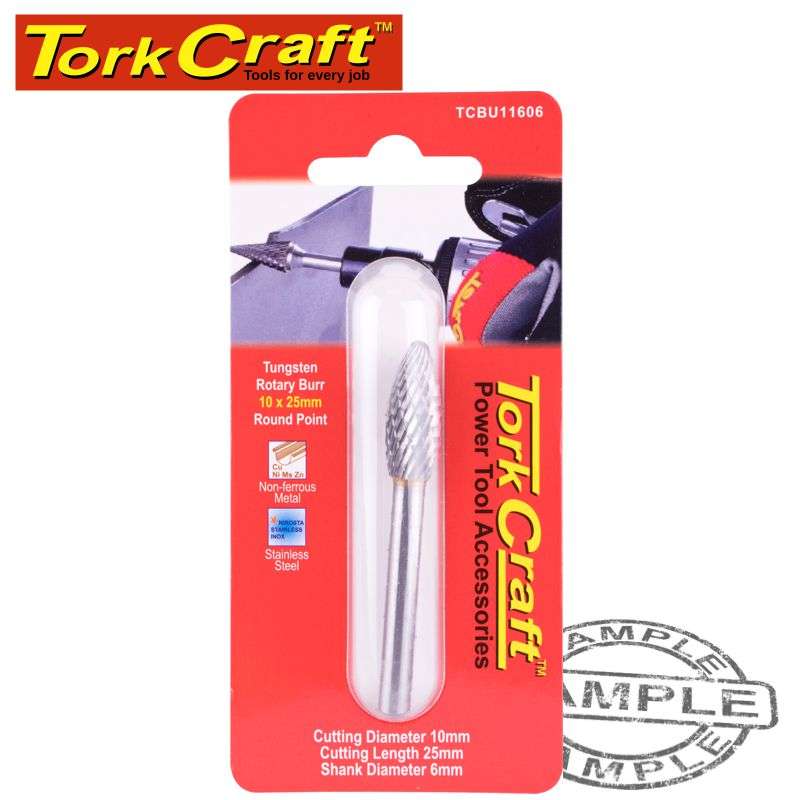 Tork Craft Rotary Burr Tungsten 10X25X6Mm Round Point - DEFAULT TITLE