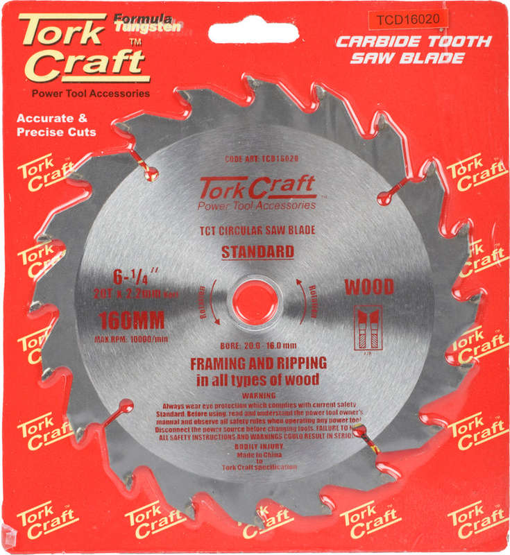 Tork Craft Blade Tct 160 X 20T 20/16 General Purpose Rip Wood -