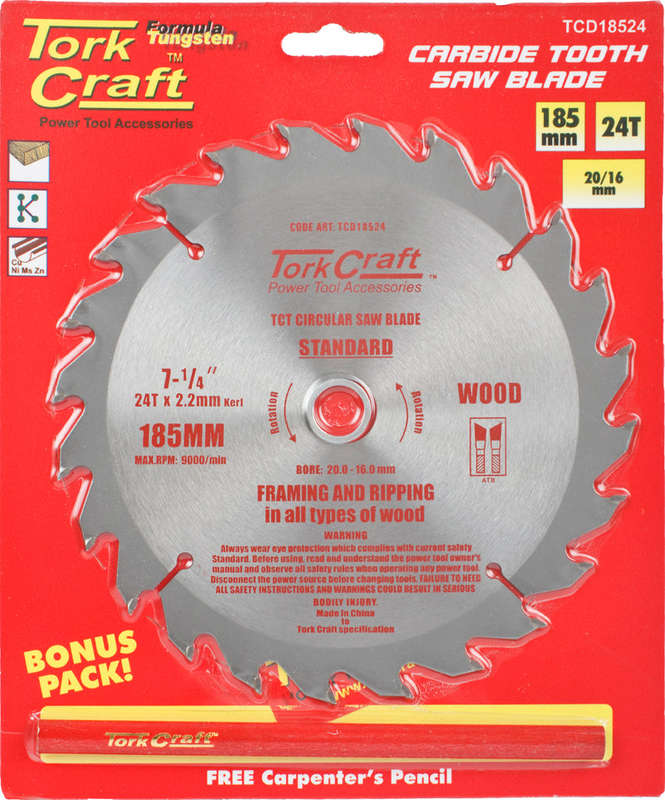 Tork Craft Blade Tct 185 X 24T 20/16 General Purpose Rip - DEFAULT TITLE