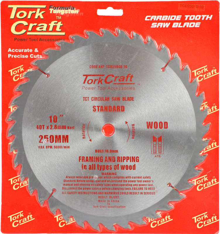 Tork Craft Blade Tct 250 X 40T 16Mm General Purpose Combination -