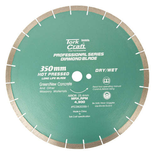 Tork Craft Dia. Blade 350X25.4Mm Green/New Concrete Hot Pressed -