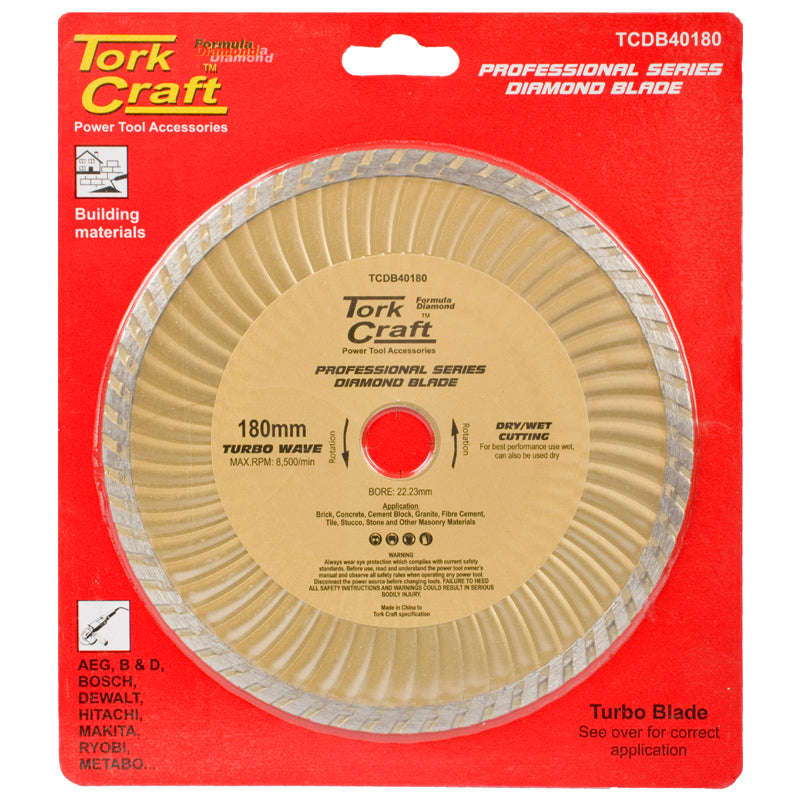 Tork Craft Diamond Blade 180X22.22Mm Turbo Wave - DEFAULT TITLE
