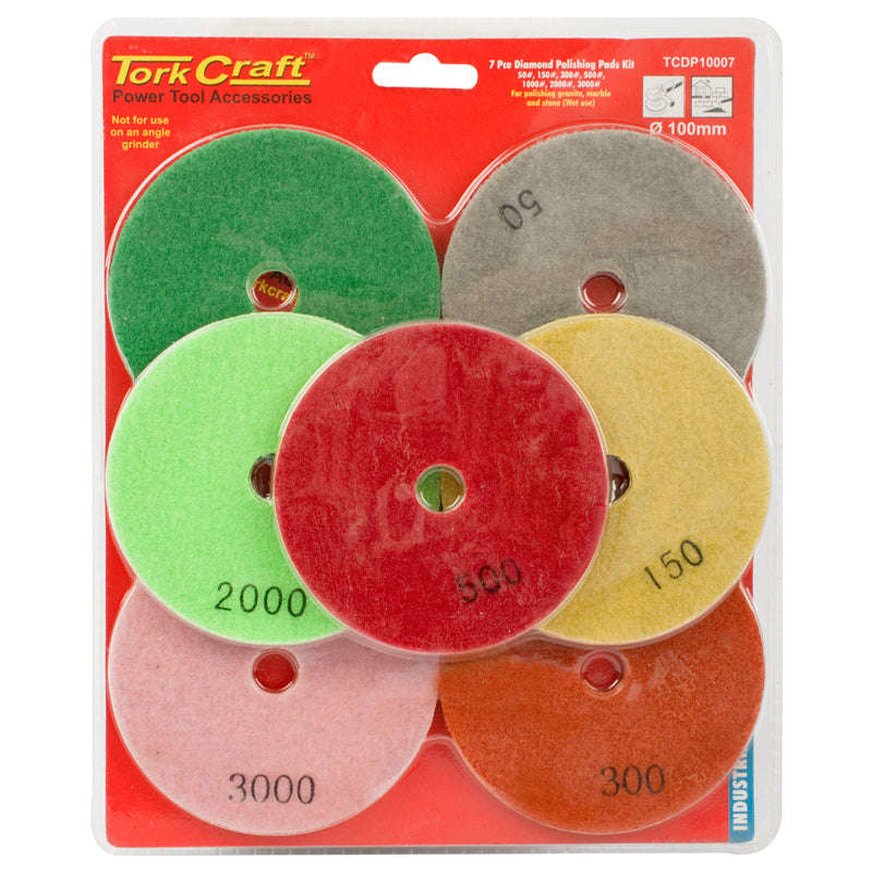 Tork Craft Set Of 7 Diamond Wet Polishing Pads 100Mm - DEFAULT TITLE