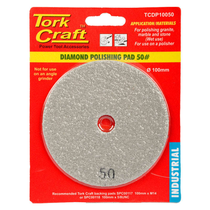 Tork Craft 100Mm Diamond Wet Polishing Pad 50 Grit Grey - DEFAULT TITLE