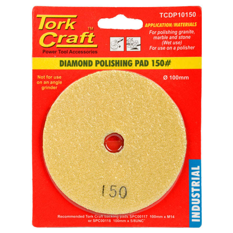 Tork Craft 100Mm Diamond Wet Polishing Pad 150 Grit Yellow - DEFAULT TITLE