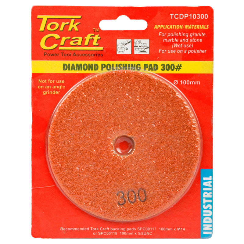 Tork Craft 100Mm Diamond Wet Polishing Pad 300 Grit Orange - DEFAULT TITLE
