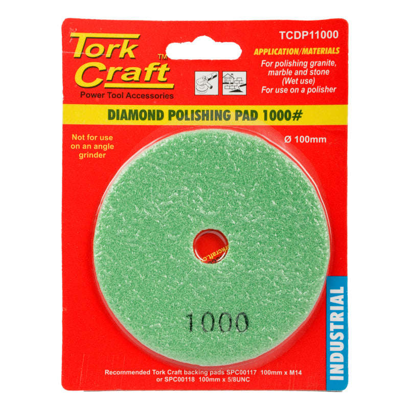 Tork Craft 100Mm Diamond Wet Polishing Pad 1000 Grit Dark Green - DEFAULT TITLE