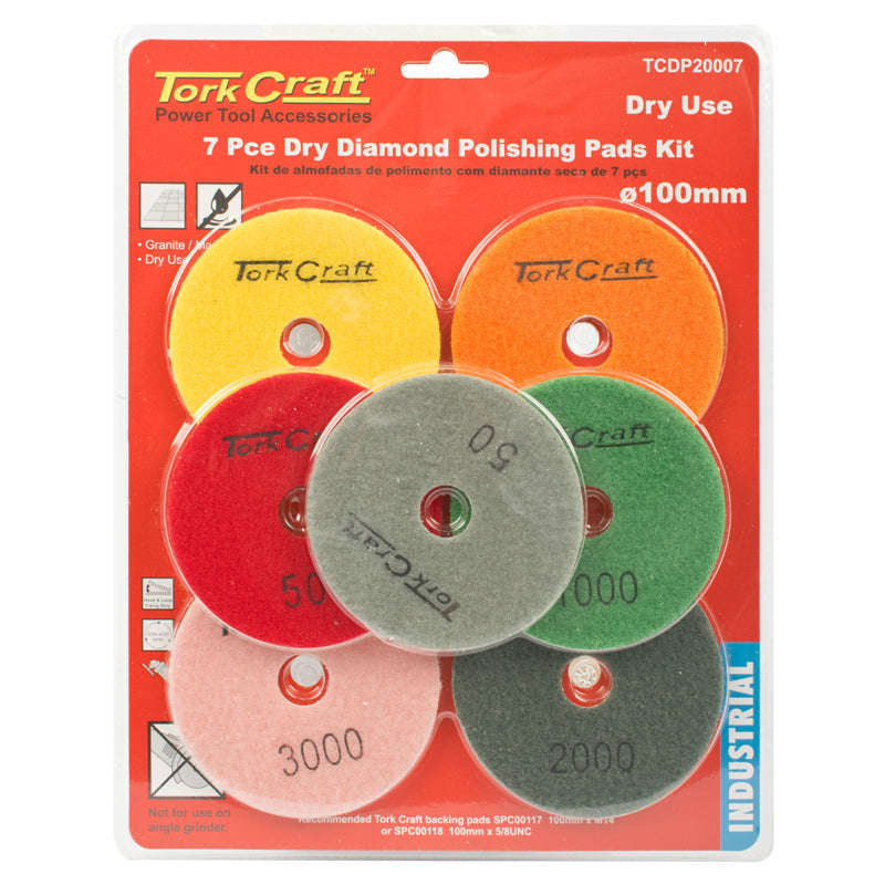 Tork Craft Set Of 7 Diamond Polishing Pads 100Mm Dry Use - DEFAULT TITLE