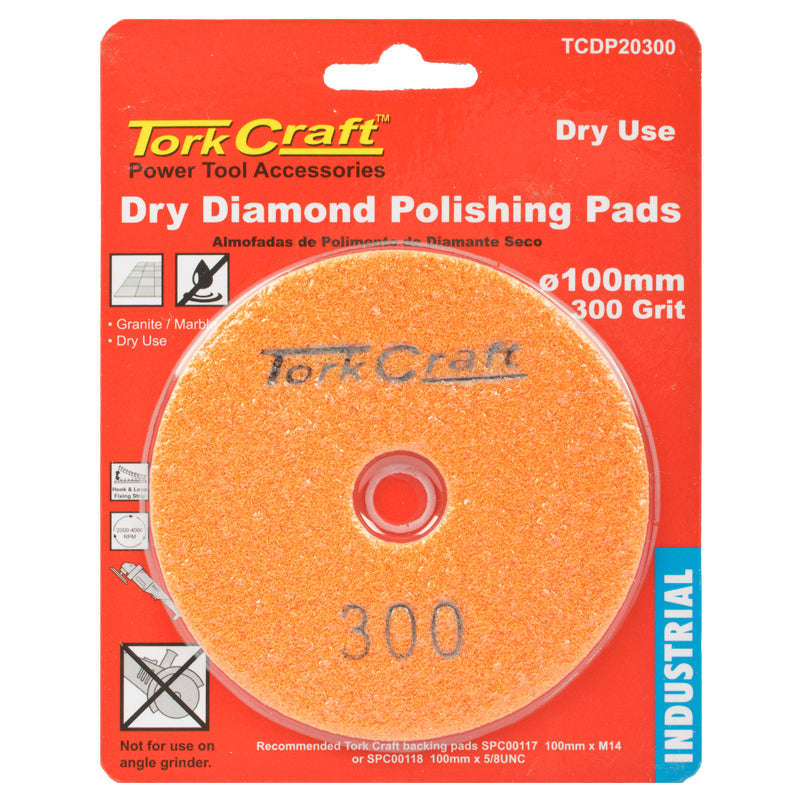 Tork Craft 100Mm Diamond Polishing Pad 300 Grit Dry Use - DEFAULT TITLE