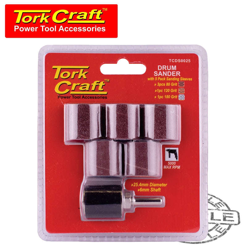 Tork Craft Drum Sander 25.4Mm Diam. 6Mm Shaft With 5/Pk Sanding Sleeves -