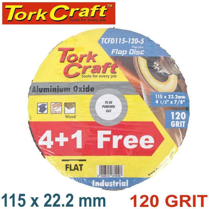 Tork Craft Flap Sanding Disc 115Mm 120Grit 4+1 Free - DEFAULT TITLE