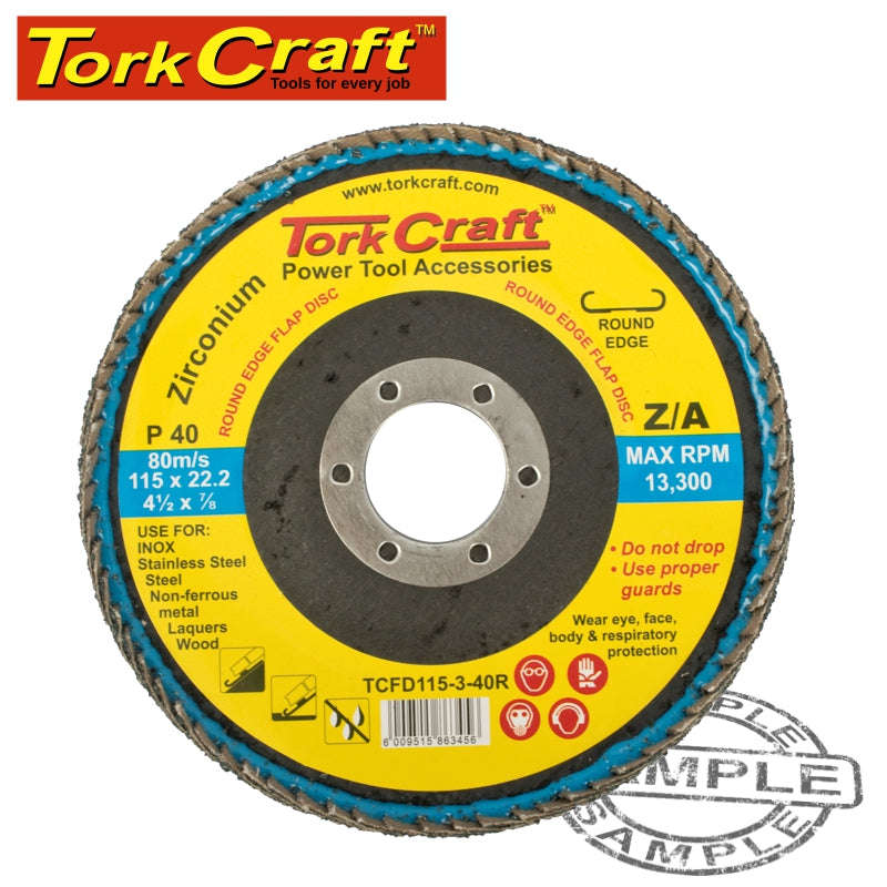 Tork Craft Flap Disc Round Edge Zirconium 115Mm 40 Grit Flat - DEFAULT TITLE