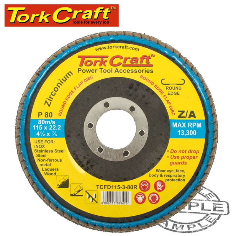 Tork Craft Flap Disc Round Edge Zirconium 115Mm 80 Grit Flat - DEFAULT TITLE