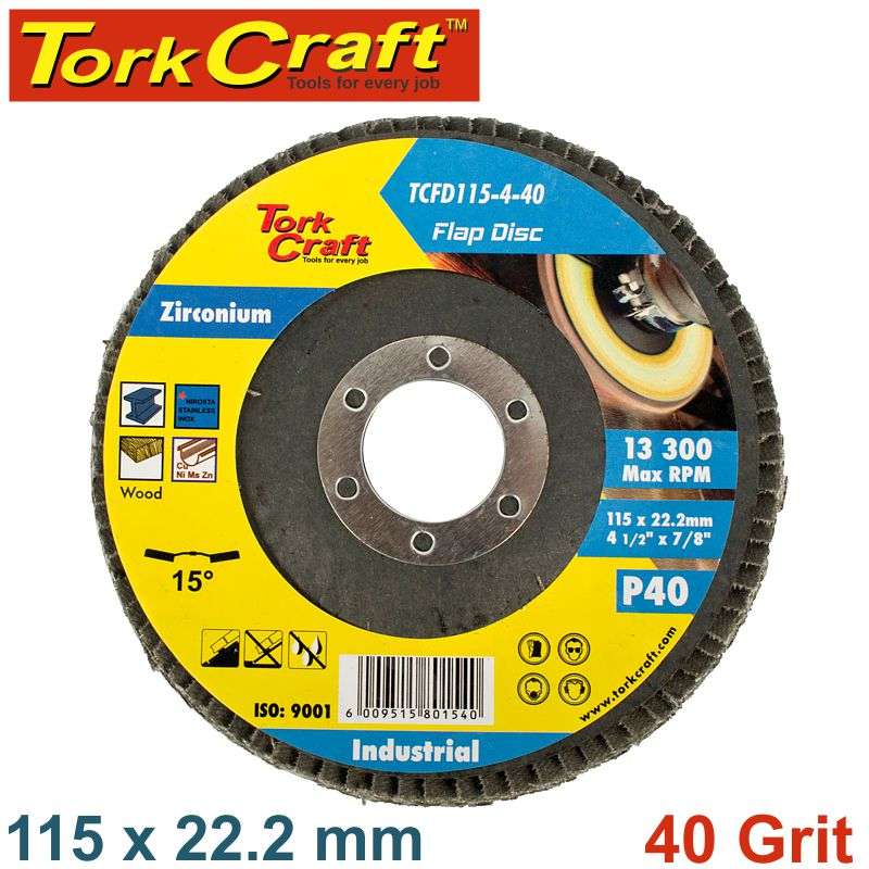 Tork Craft Flap Disc Zirconium 115Mm 40Grit Angled - DEFAULT TITLE