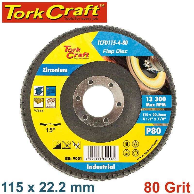 Tork Craft Flap Disc Zirconium 115Mm 80Grit Angled - DEFAULT TITLE