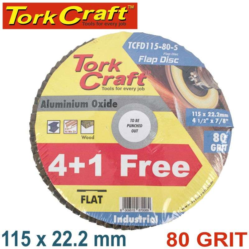 Tork Craft Flap Sanding Disc 115Mm 80Grit 4+1 Free - DEFAULT TITLE