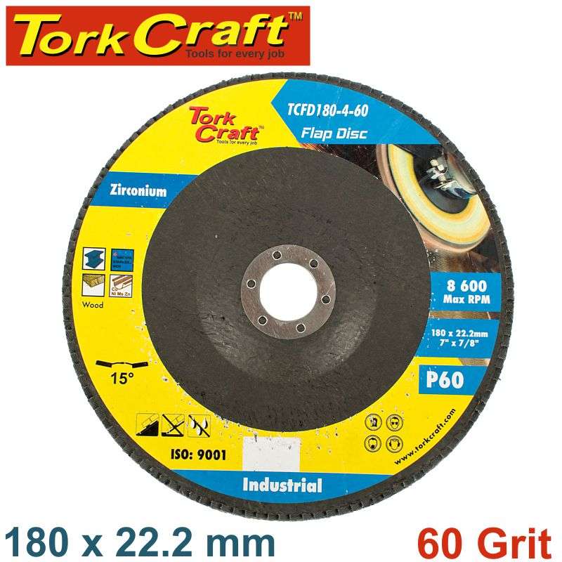 Tork Craft Flap Disc Zirconium 180Mm 60Grit Angled - DEFAULT TITLE