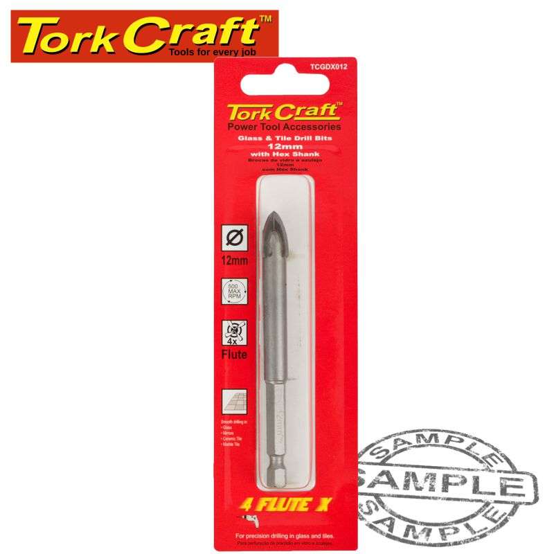 Special - Tork Craft Glass & Tile Drill 12Mm 4 Flute With Hex Shank - DEFAULT TITLE