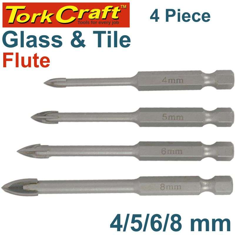 Special - Tork Craft Glass & Tile Drill 4 Flute Set 4Pc 4/5/6/8Mm In Plastic Case - DEFAULT TITLE