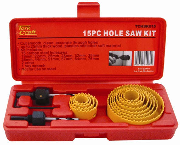 Special - Tork Craft Holesaw Set Carbon Steel 15Pc In Plastic Case - DEFAULT TITLE