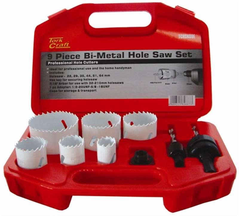 Tork Craft Holesaw Set 9Pc In Case Bi-Metal 22 29 35 44 51 64Mm - DEFAULT TITLE