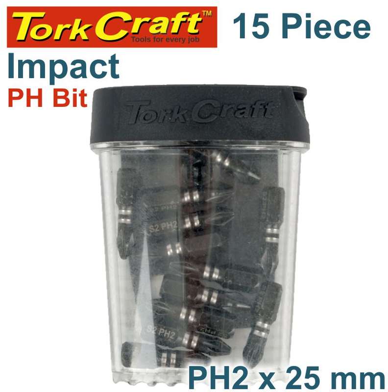 Tork Craft Impact Phil.2 X 25Mm Insert Bit 15Pc Tic Tac Case - DEFAULT TITLE