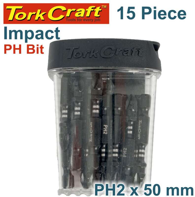 Tork Craft Impact Phil.2 X 50Mm Power Bit 15Pc Tic Tac Case - DEFAULT TITLE