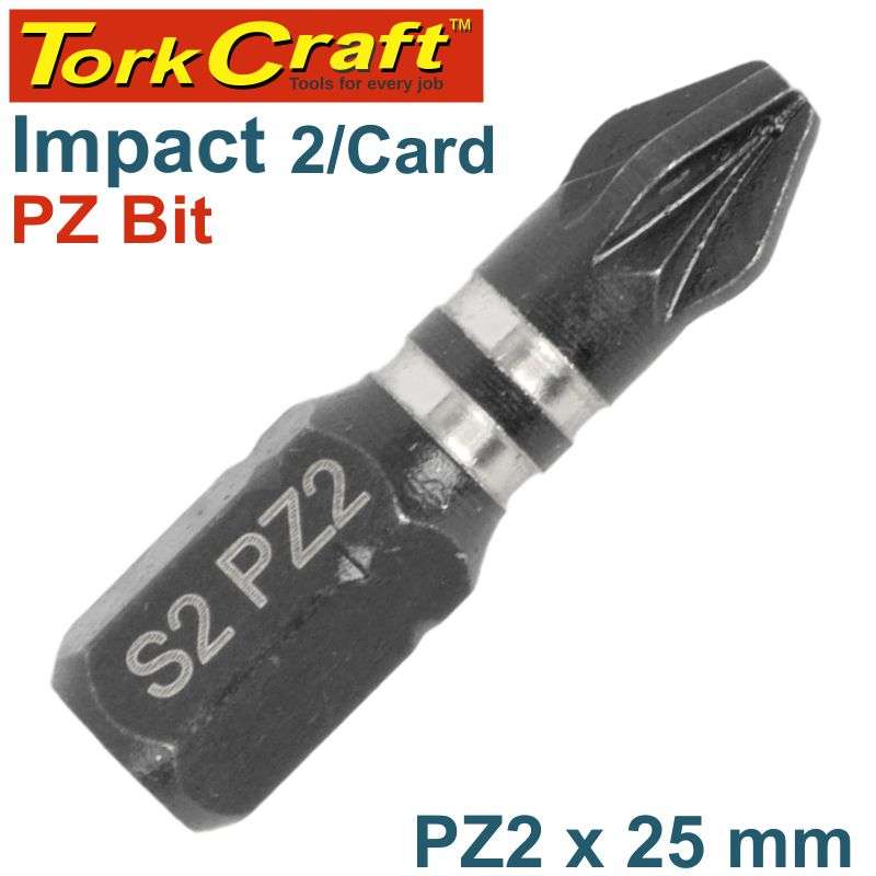 Tork Craft Impact Pozi.2 X 25Mm Ins.Bit 2/Card -