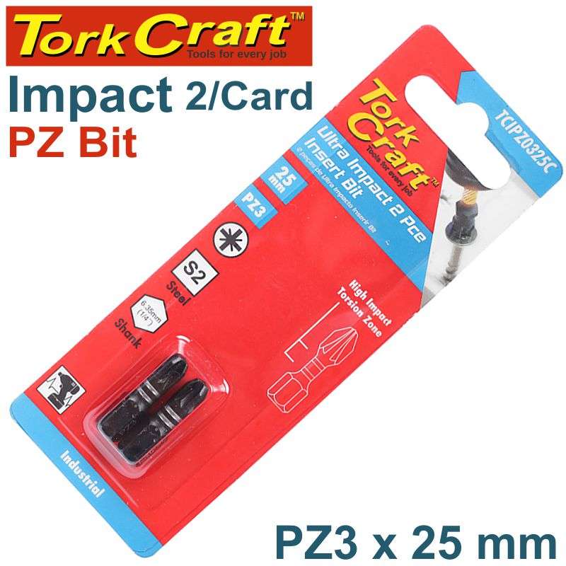 Tork Craft Impact Pozi.3 X 25Mm Ins.Bit 2/Card - DEFAULT TITLE