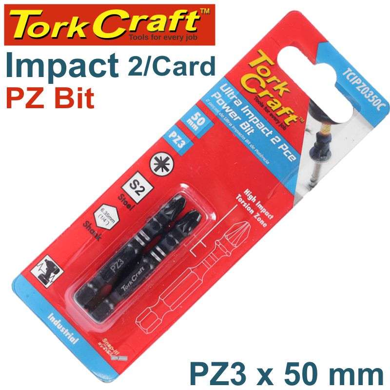 Tork Craft Impact Pozi.3 X 50Mm Power Bit 2/Card - DEFAULT TITLE