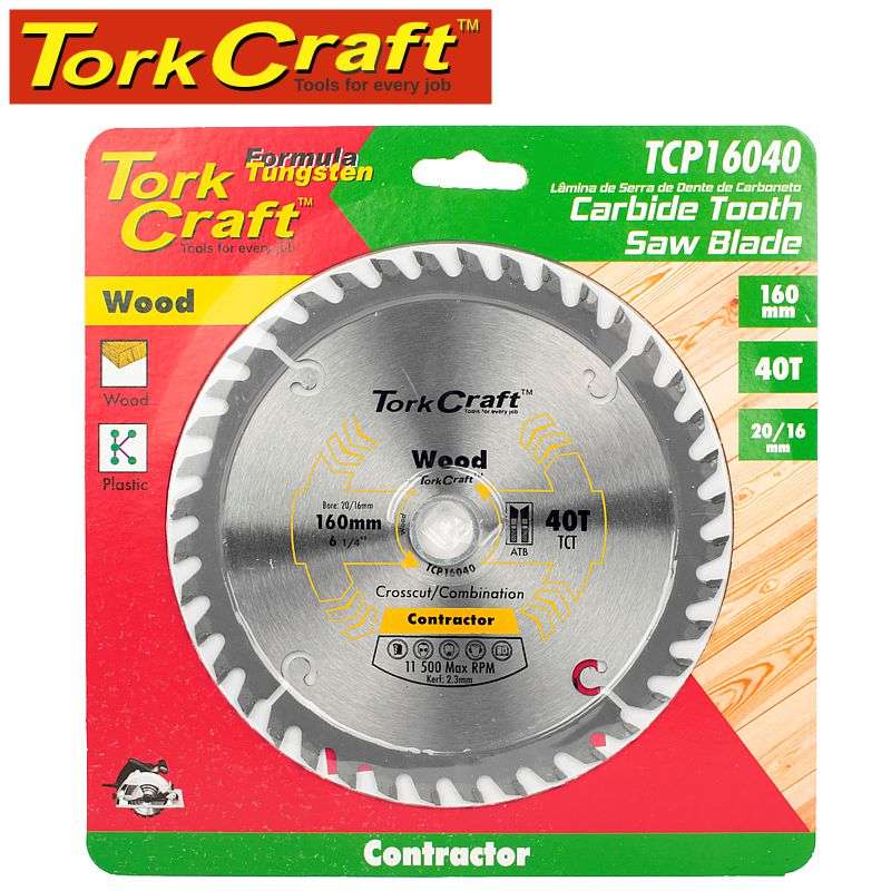 Tork Craft Blade Contractor 160 X 40T 20/16  Circular Saw Tct - DEFAULT TITLE