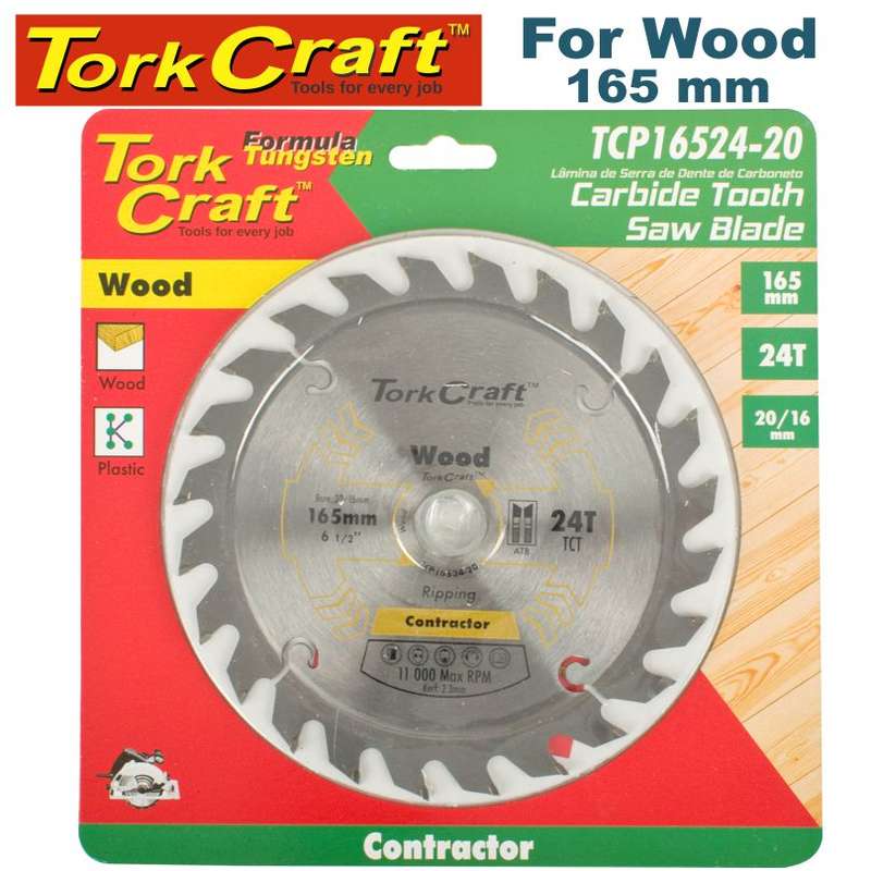 Tork Craft Blade Contractor 165 X 24T 20/16 Circular Saw Tct - DEFAULT TITLE