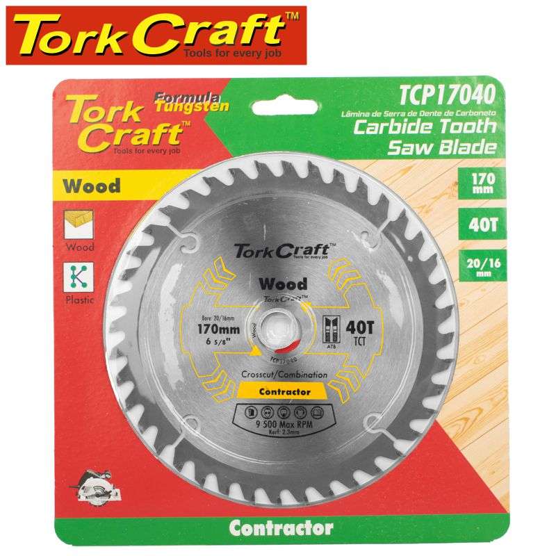Tork Craft Blade Contractor 170 X 40T 20/16 Circular Saw Tct - DEFAULT TITLE