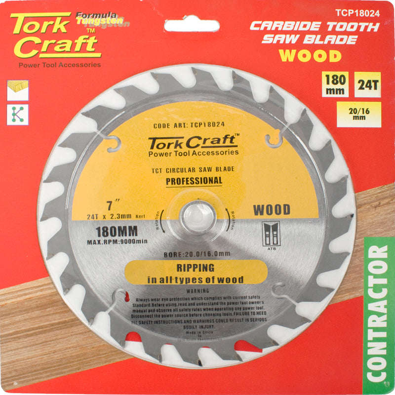 Tork Craft Blade Contractor 180 X 24T 20/16 Circular Saw Tct - DEFAULT TITLE