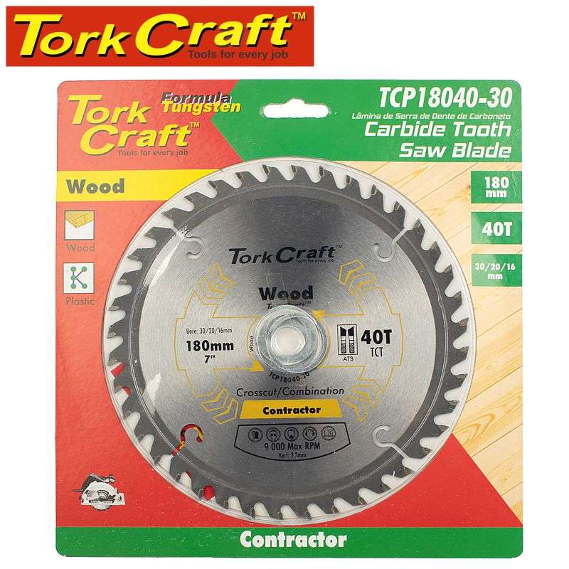 Tork Craft Blade Contractor 180 X 40T 30/20/16 Circular Saw Tct - DEFAULT TITLE