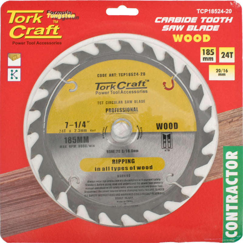 Tork Craft Blade Contractor 185 X 24T 20-16Mm Circular Saw Tct - DEFAULT TITLE