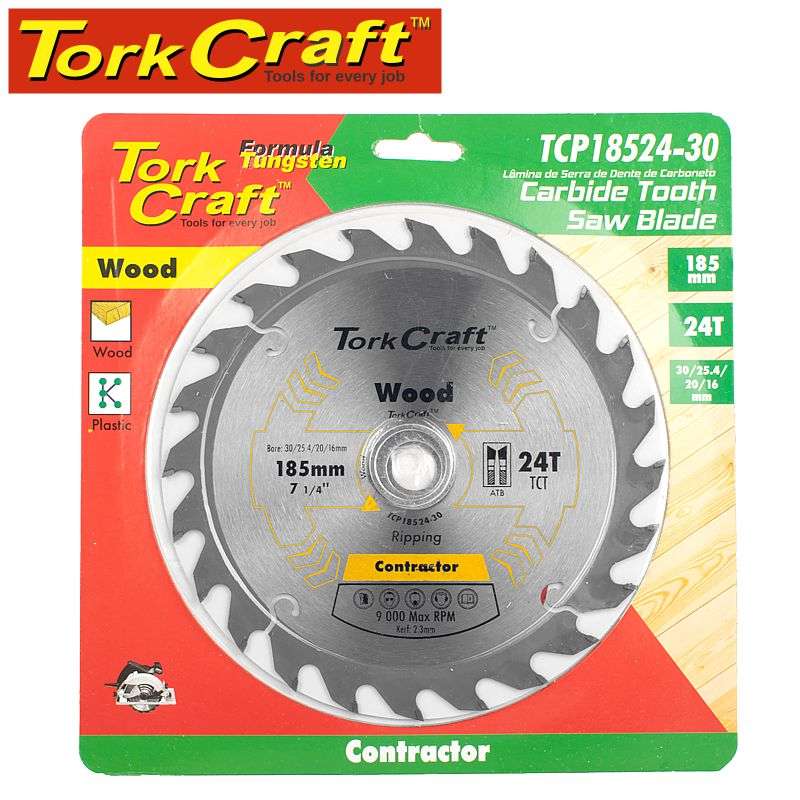 Tork Craft Blade Contractor 185 X 24T 30/20/16/1 Circular Saw Tct -