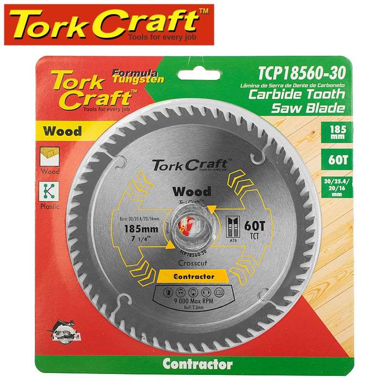 Tork Craft Blade Contractor 185X60T 30/20/16/1 Circular Saw Tct -