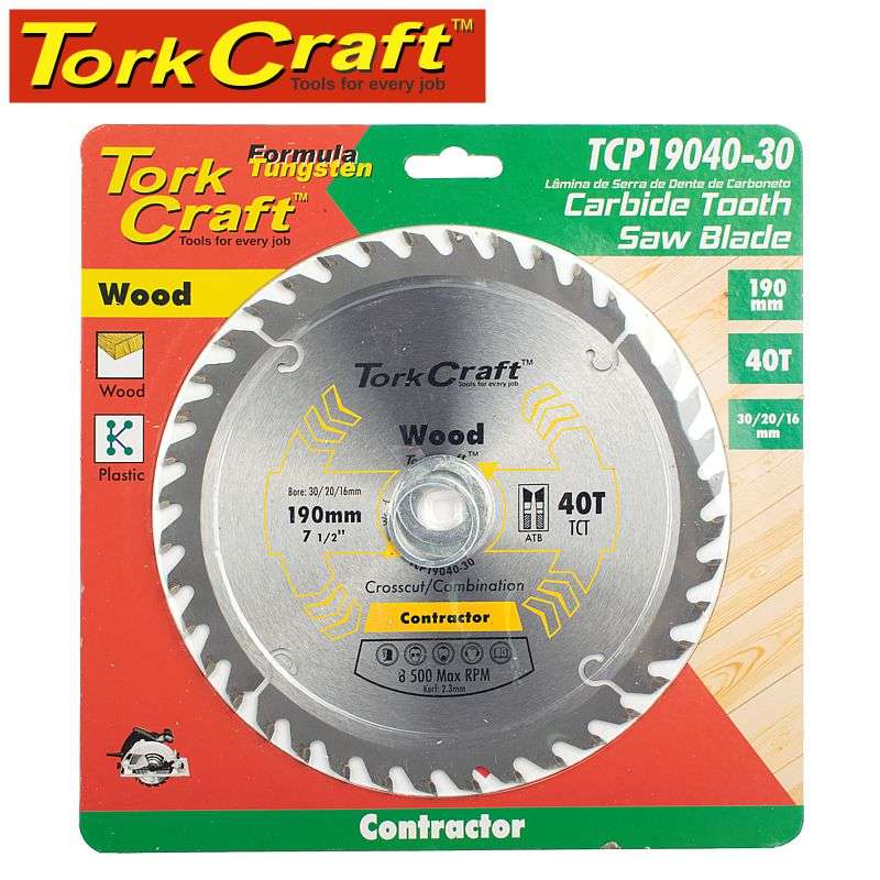 Tork Craft Blade Contractor 190 X 40T 30/20/16 Circular Saw Tct - DEFAULT TITLE