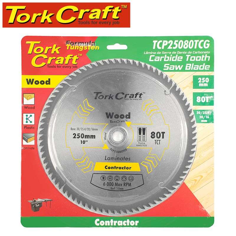 Tork Craft Blade Contractor 250 X 80T Tcg Neg Circular Saw Tct -