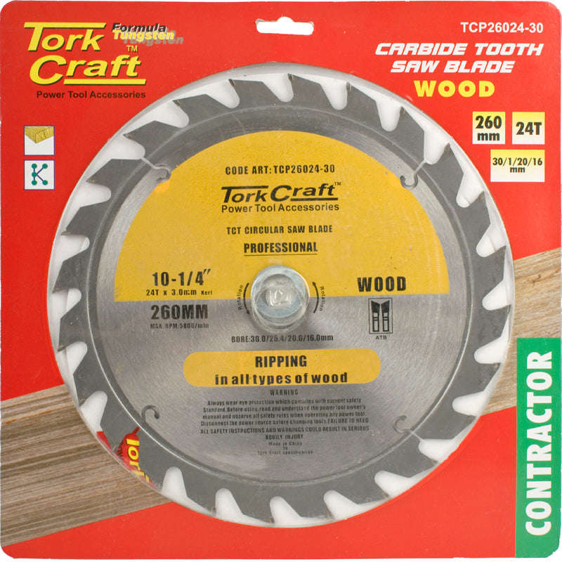 Tork Craft Blade Contractor 260 X 24T 30/1/20/16 Circular Saw Tct - DEFAULT TITLE