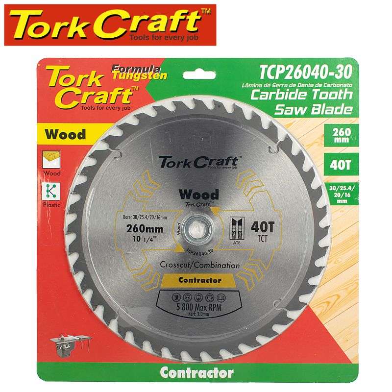 Tork Craft Blade Contractor 260 X 40T 30/1/20/16 Circular Saw Tct -