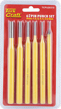 Tork Craft Pin Punch Set 6Pc - 1.5, 3, 4, 5, 6, 8Mm Yellow - DEFAULT TITLE