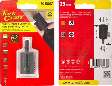Tork Craft 3 In 1 Rotary Rasp Cyl. / Hole Saw / Plug Cutter 25Mm X 35Mm - DEFAULT TITLE
